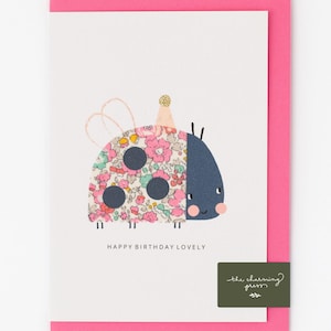 Cartão de aniversário joaninha / Cartão de aniversário para meninas / Tecido Liberty / Artigos para festa / Cartão de aniversário para menina / Presente para ela