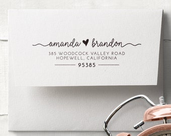 Return Address Stamp Calligraphy Personalized Wedding Stamp, Wedding Invitation stamp, Heart wedding stamp stationery, RSVP, Save the Date