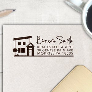 Real Estate Agent Stamp, Address Stamp, Self Inking or Wooden Realtor Stamp, Real Estate Gift, Housewarming, Return Address Stamp, House