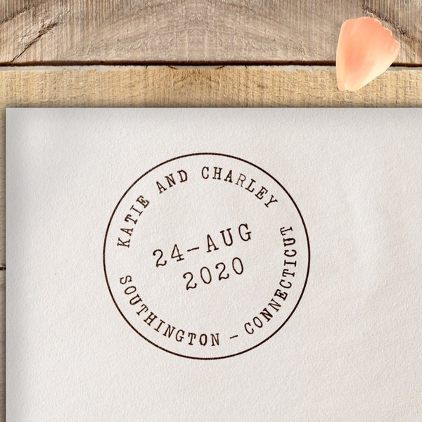 Save The Date Stamp | Round Date Custom Wedding Stamp | Wedding RSVP Stamp | Rubber Stamp | Self Inking Stamp | Postage Stamp Save the Date