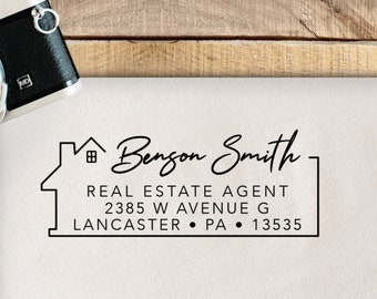 Real Estate Agent Stamp, Address Stamp, Self Inking or Wooden Realtor Stamp, Real Estate Gift, Housewarming, Return Address Stamp, House