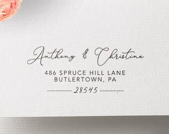 Return Address Stamp Calligraphy Personalized Wedding Stamp, Wedding Invitation stamp, Heart wedding stamp stationery RSVP Save the Date 365