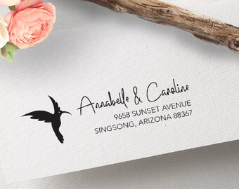 Return Address Stamp - Hummingbird Gifts Font Couples, Handle or Self-Inking, Gift for Couple, Housewarming, Family Address Stamp, Bird Gift