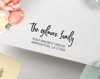 Return Address Stamp - Unique Font Couples Heart, Handle or Self-Inking, Gift for Couple, Housewarming, Handwritten, Gilmore Family Stamp 89