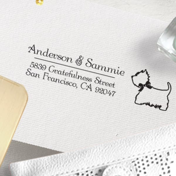 Return Address Stamp - Dog Westie Stamp, Handle or Self-Inking, West Highland Terrier Dog Lover, Housewarming Gift, Self Inking Stamp Dog