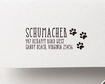 Pet Return Address Stamp Custom Paw Print Dog & Cat Address Stamp, Self-inking or Wooden Rubber Stamp, Pet Store Stamp Stationary Stamper 24