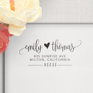 Wedding Address Stamp - Custom Self Inking - Calligraphy Invitation Couples Address Stamper - Self Ink or Rubber on Wood - Ships Out 1 Day!