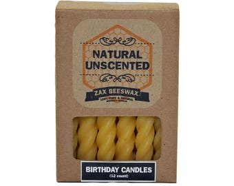 100% Pure & Natural Beeswax Birthday Cake Candles | 12 Pack