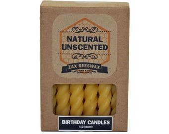 100%  Pure & Natural Beeswax Birthday Cake Candles | 12 Pack