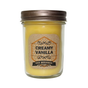 Creamy Vanilla Scented Beeswax Mason Jar Candle  | 8 oz