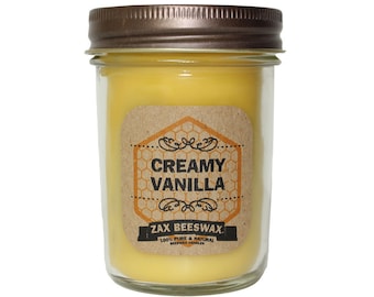 Creamy Vanilla Scented Beeswax Mason Jar Candle  | 8 oz