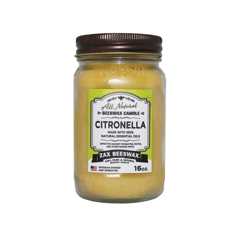 Citronella Essential Oil Beeswax Mason Jar Candle 16 oz image 1