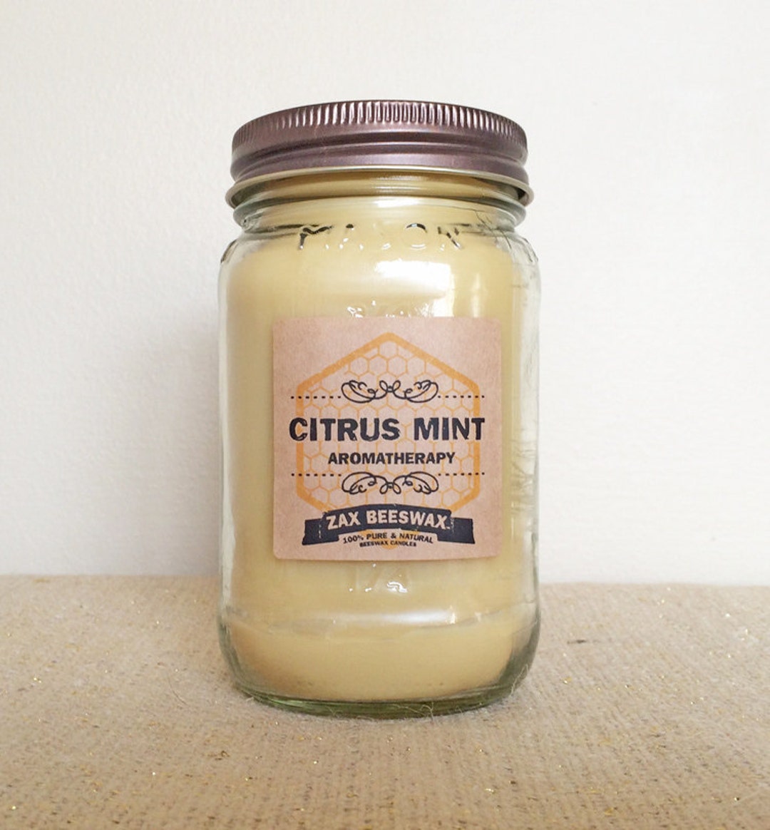 Citrus Mint Essential Oil Beeswax Mason Jar Candle 16 Oz Etsy
