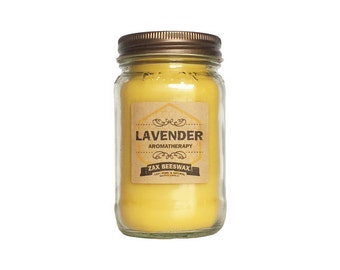 16oz Lavender Essential Oil Beeswax Mason Jar Candle | 16 oz
