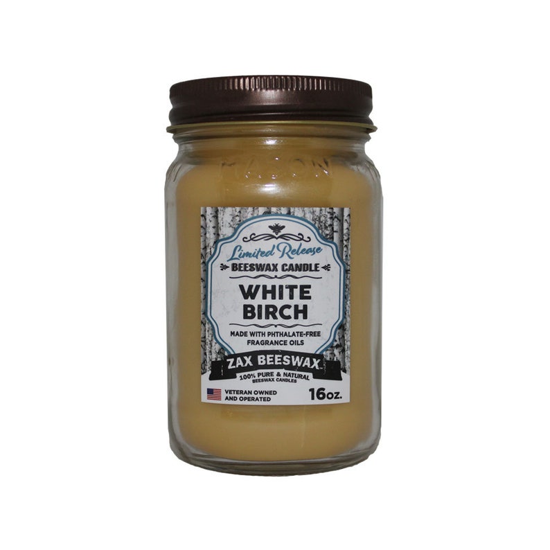 White Birch Scented Beeswax Mason Jar Candle | 16 Oz - Etsy