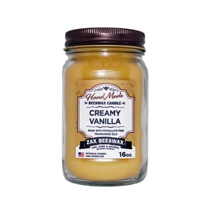 Creamy Vanilla Scented Beeswax Mason Jar Candle | 16 oz