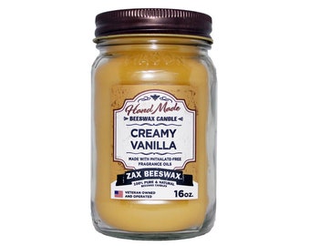 Cremoso de cera de abeja perfumada a vainilla Mason Jar Vela / 16 oz