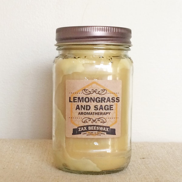 Lemongrass & Sage Aromatherapy Beeswax Mason Jar Candle | 16 oz