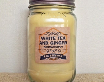 16oz White Tea & Ginger Aromatherapy BEESWAX Mason Jar Candle