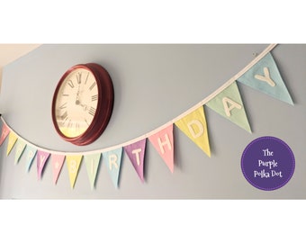 Felt Happy Birthday Bunting Banner Garland Pastel Rainbow