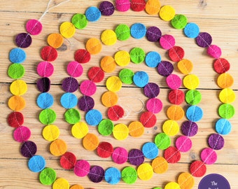 Rainbow felt circle garland mini bunting banner hanging decoration for birthday celebration childrens room