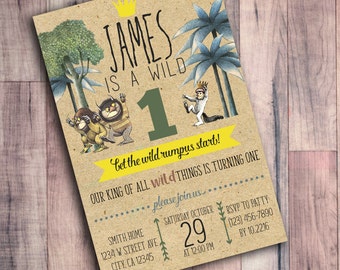 Where the Wild Things are Birthday Invitation, First Birthday, Wild One, 1