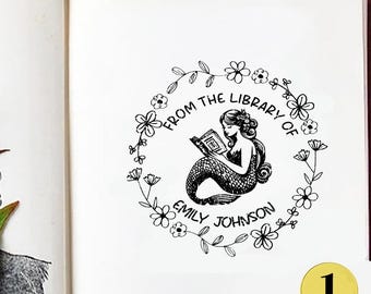 Gepersonaliseerde aangepaste vintage Victoriaanse zeemeerminnen leesboekstempel uit bibliotheekboek hoort bij ex libris boek minnaar cadeau housewarming verjaardag