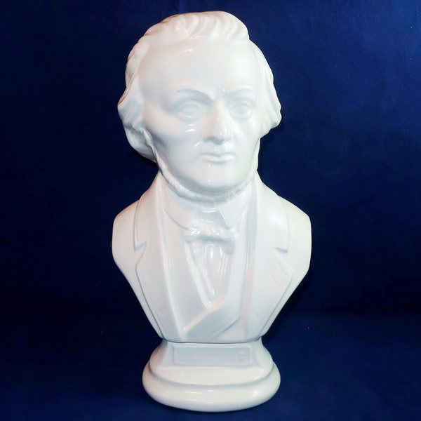 ARNELS COMPOSER BUST Statue of Wilhelm Richard Wagner Vintage Pottery White Ceramic Formal Musical Piano Decor Hand Painted Pianist Gift