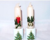 SALE On Vaca Shipping 9 6 2 Vintage CHRISTMAS TREE Candle Holders Pair By Funny Design West Germany Set With Holiday Wax Candles Bells Porce