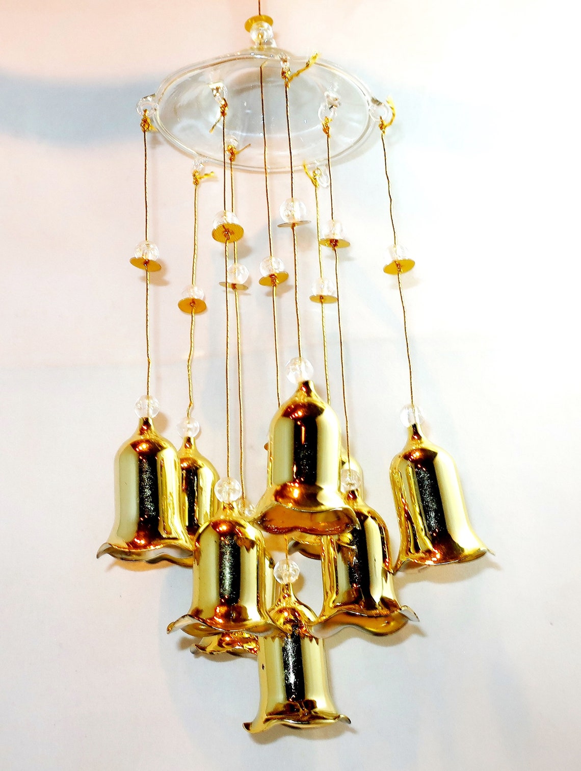 9 GOLD BELL CHIME Decor Fluted Glass Bells Wind Chime Vintage Etsy