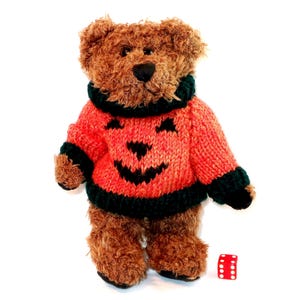 1998 BOYDS BRADLEY BOO Bear 8 inch Plush Teddy Vintage # 919610 Orange Pumpkin Jack O Lantern Knit Sweater Halloween Collector Love Gift