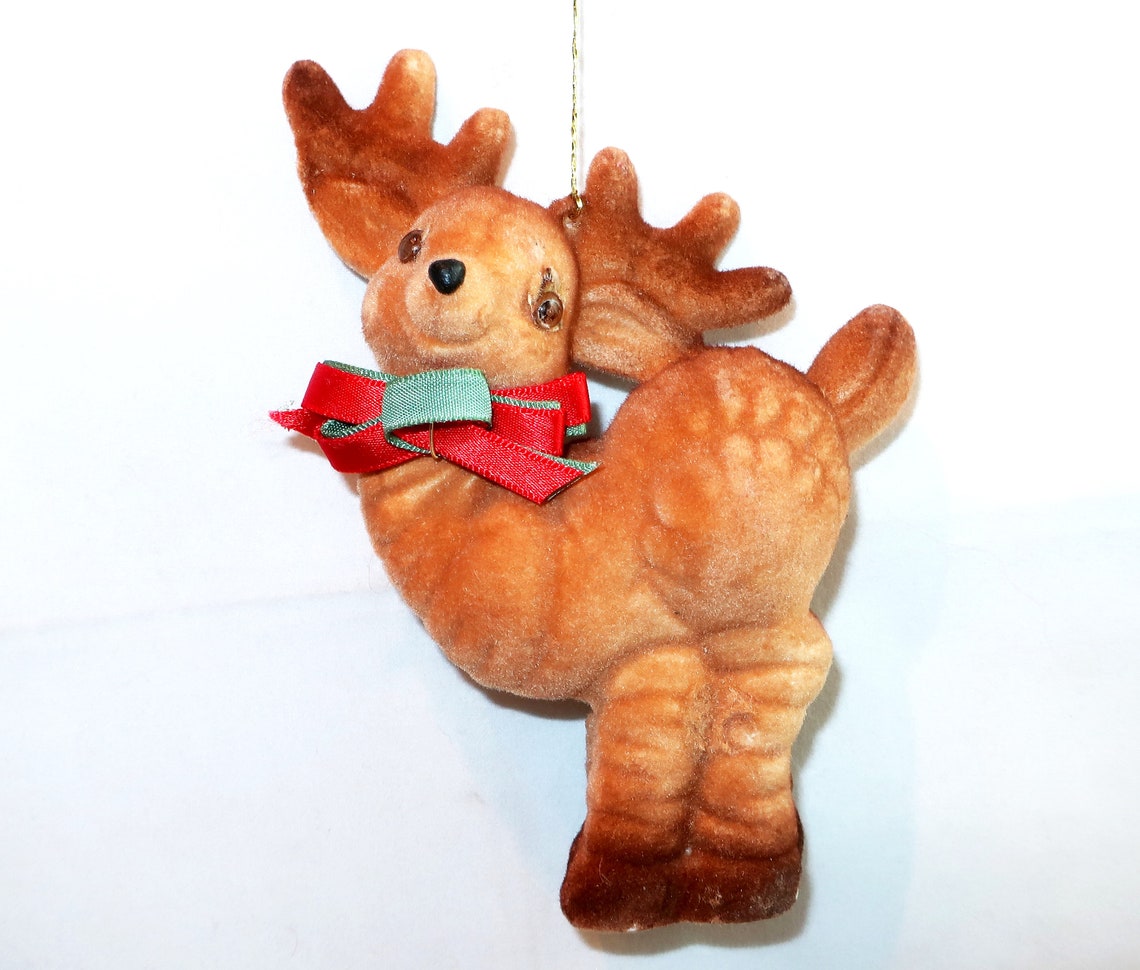FLOCKED REINDEER ORNAMENT Plastic Foam Styrofoam Brown Etsy