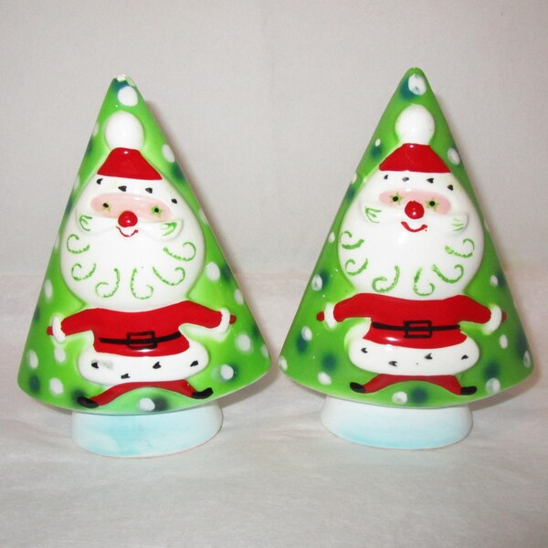 1959 Vintage NAPCO Santa Claus Christmas Tree BELLS Salt & Pepper Set Ceramic Star Twinkle Eyes Clapper Christmas 1950's 5FX4579 Japan
