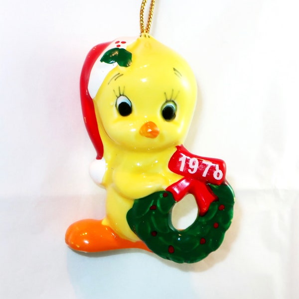 Couronne de Noël 1978 PÈRE NOL TWEETY BIRD ornement en céramique vintage Warner Bros sous licence Dave Grossman Design Japon étiquette collectionneur amoureux cadeau