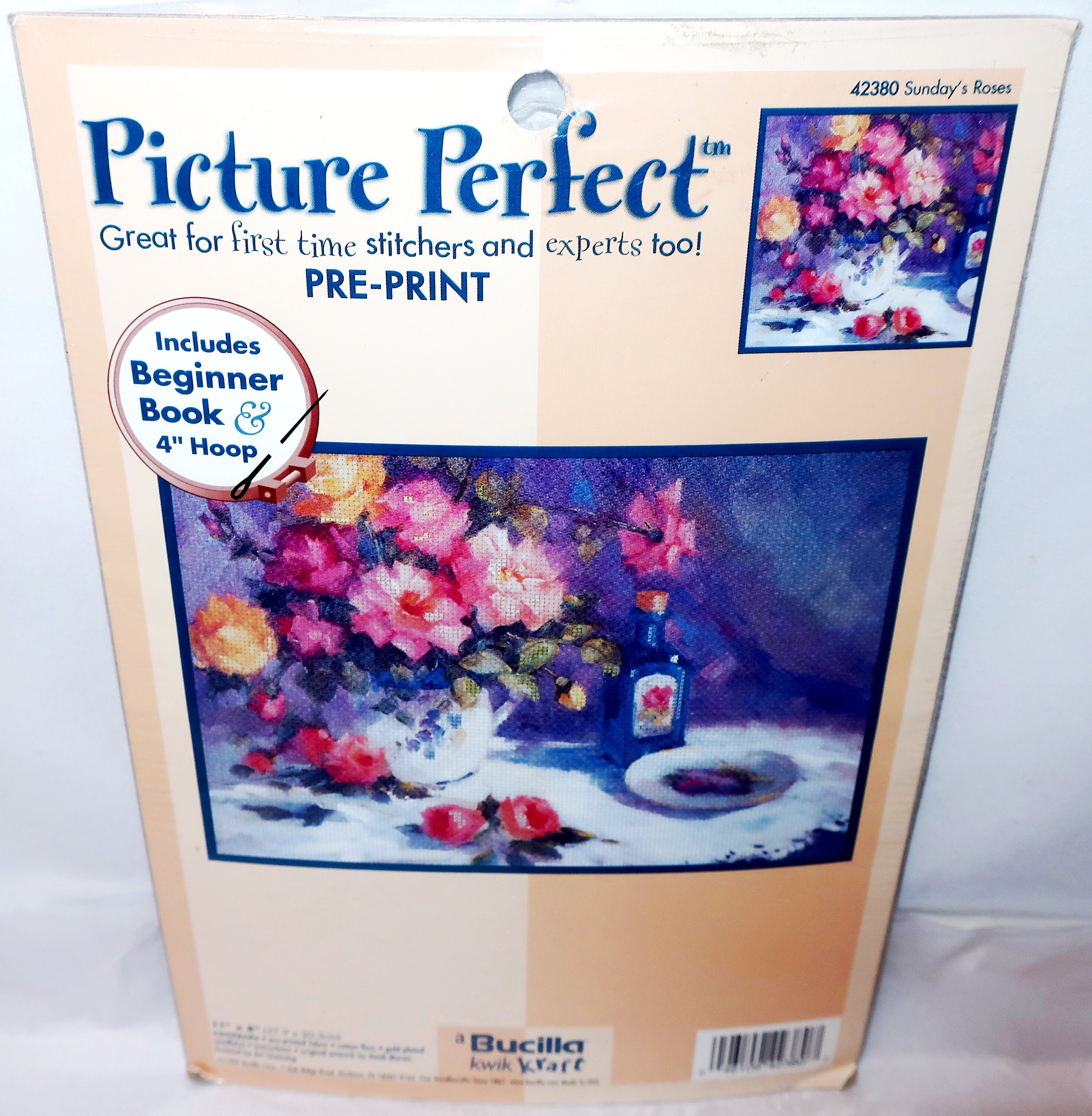 BUCILLA SUNDAY'S Roses Picture Perfect Kwik Kraft 42380 Pre-Print Counted Cross Stitch Embroidery Kit 11x8in Wall Hanging Picture New Gift