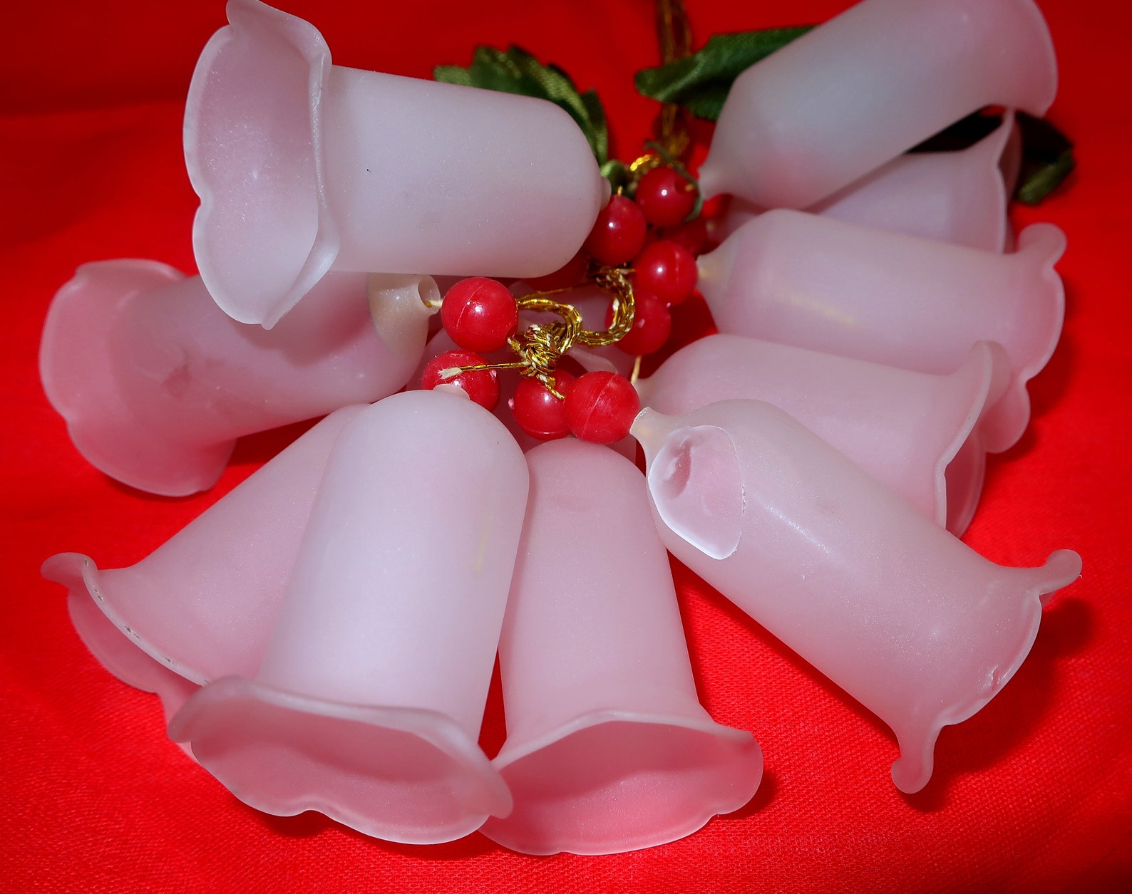 12 GLASS BELL Cluster Fluted White Frosted Glass Bells Red Etsy