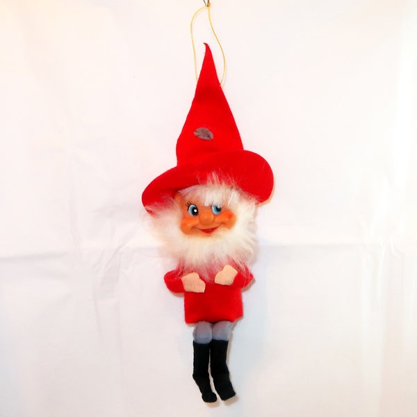 KNEE HUGGER ELF Felt Hillbilly Pixie Doll Vintage Vinyl Head White Beard Patch Cone Hat McM Lover Collector Made Japan Lover Collector Gift