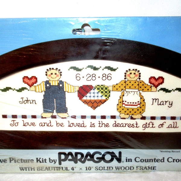 WEDDING RECORD SAMPLER By Paragon Vintage Counted Cross Stitch Embroidery Craft Kit 2603 with Frame Personalize Picture Lover Collector Gift