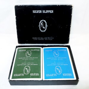 1952 SILVER SLIPPER SALOON Glücksspielhalle Poker Spielkarten Las Vegas Vintage Werbung 2 Deck Original Geschenkbox Blau Grün Liebhaber Sammeln