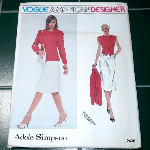 1970s ADELE SIMPSON VOGUE American Designer Original Misses Separates 2438 Sewing Pattern Size 14 Jacket Top And Skirt Shoulder Pads Classy