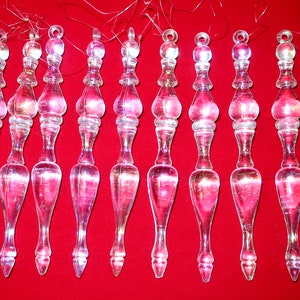 9 FANCY TEARDROP Eiszapfen Set Lot klare Kristall Acryl Vintage Weihnachtsbaum Ornamente fügen Sie dem eleganten Dekor-Sammler-Liebhaber-Geschenk den Schein hinzu