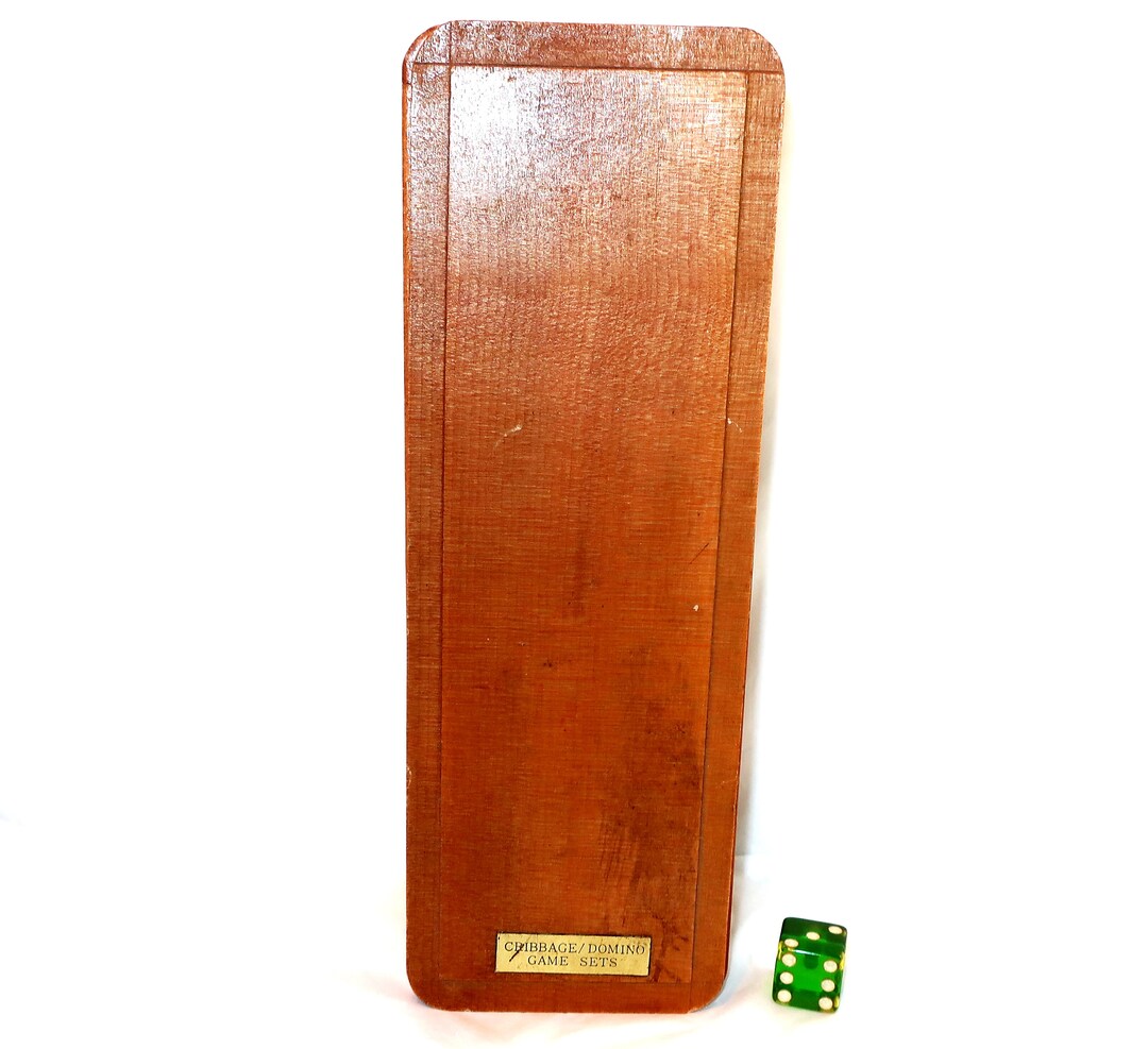 CRIBBAGE & DOMINO Game Set in Wood Box Case Slide Open Top Double 6
