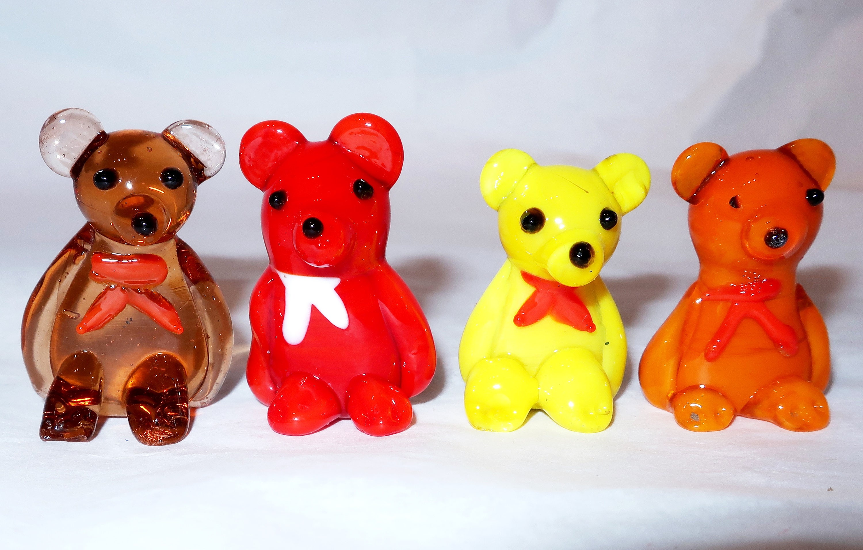 4 Blown Glass MINIATURE TEDDY BEARS with Ribbons Set 1H Etsy
