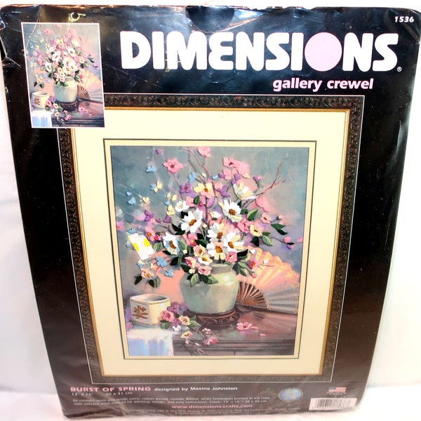 2004 BURST OF SPRING Dimensions Gallery Crewel Stitchery Kit 1536 12x16 New Sealed DiY Flower Floral Decor Lover DiY Collector Craft Gift