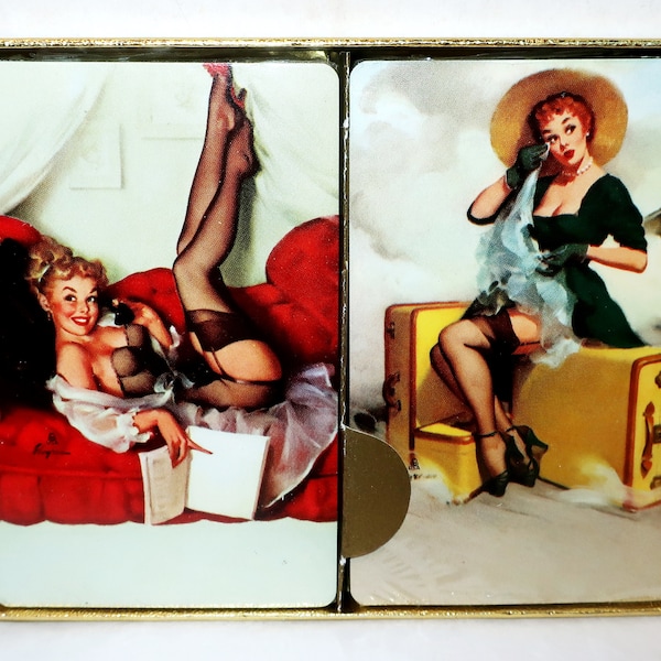 1960s Gil ELVGREN'S WHISTLE Stop Vintage Risque Ladies Advertising Playing Cards Double Deck Sealed Score Pad and New in Original Gift Box