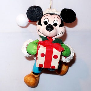 MICKEY MOUSE DISNEY Kurt Adler Vintage Paper Mache&#39; Licensed Christmas Ornament Santa Claus Mickey Mouse With Present Lover Collector Gift