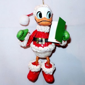 DONALD DUCK DISNEY Kurt Adler Vintage Paper Mache&#39; Licensed Christmas Ornament 1970&#39;s Santa Claus Donald Duck Caroling Lover Collector Gift