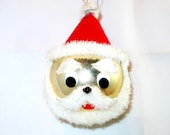 SANTA CLAUS HEAD Gold Ball Chenille Beard Blown Glass Christmas Ornament Red Mercury Bead Nose Felt Eyes Red Hat Japan Lover Collector Gift