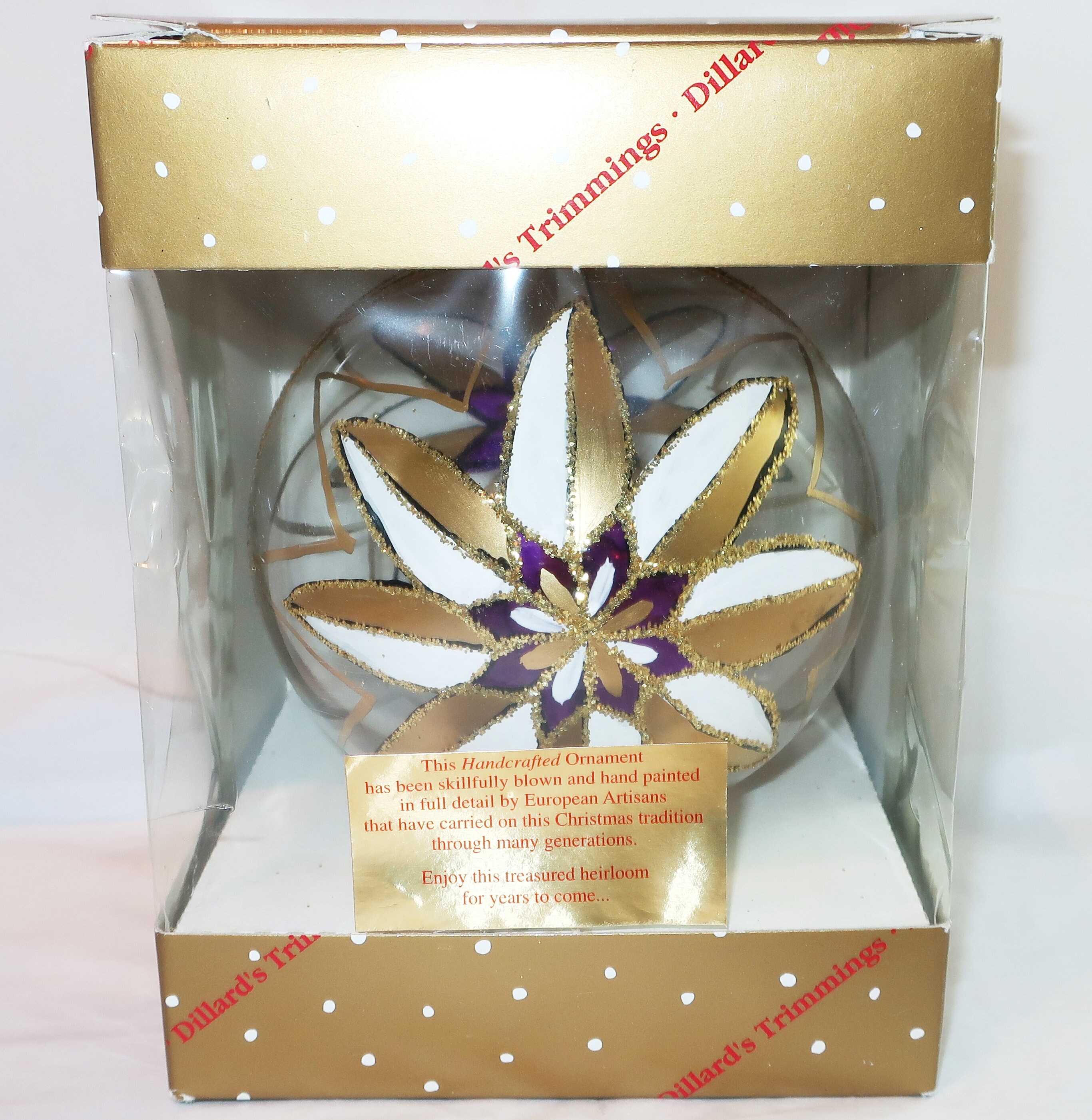 Star Flower Gold White Large Ball Ornaments Clear Blown Glass - Etsy