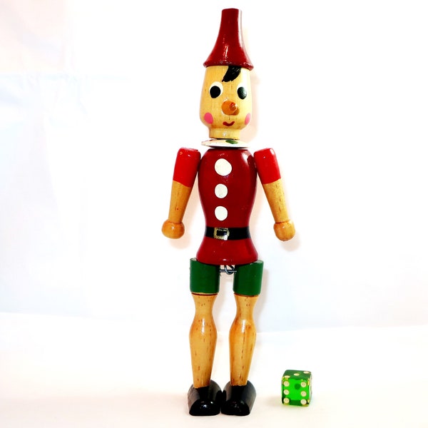 WOOD PINOCCHIO 8 Inch DOLL By Giocattoli Brevettati Galetti Figurine Made in Italy Jointed, Hand Crafted and Painted Lover Collector Gift